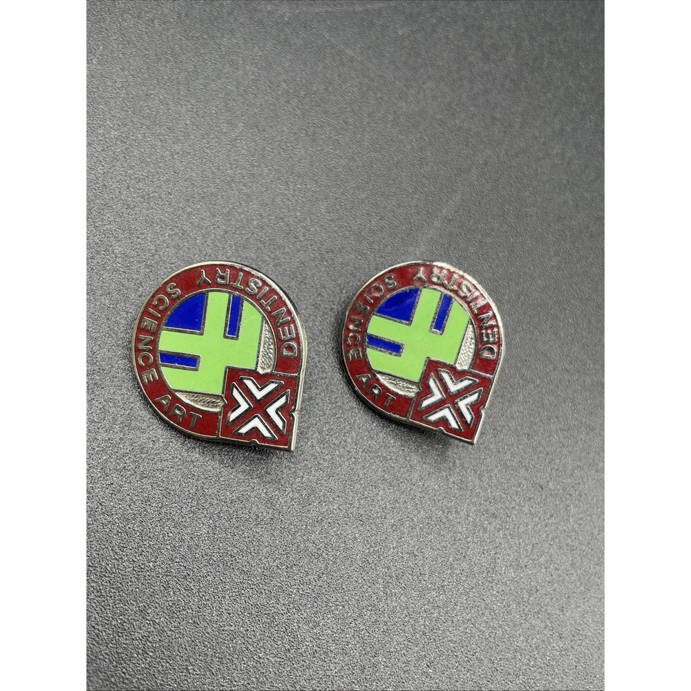 US Army Dental Corps Unit Crest Pins DUI Insignia Pair Art Science Dentistry